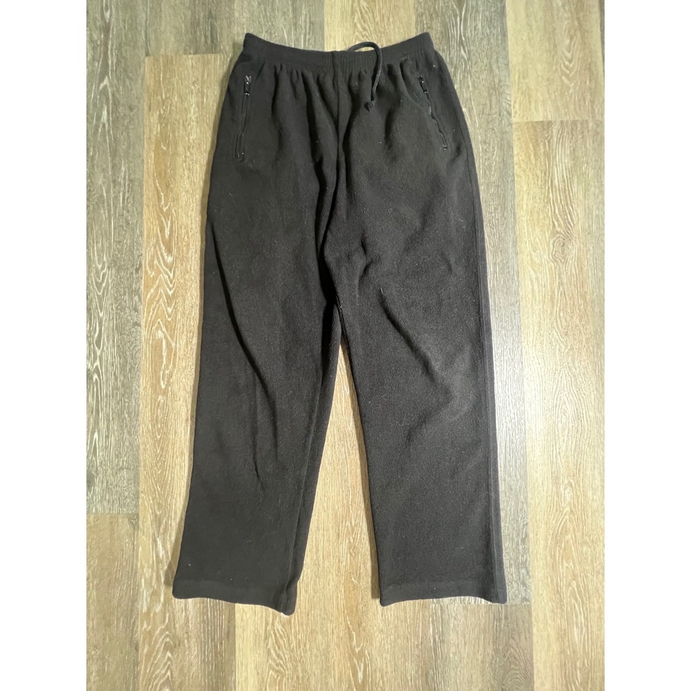 Alpine Tek Fleece Pants Mens Large Black Zipper Pockets Drawstring Straight Leg